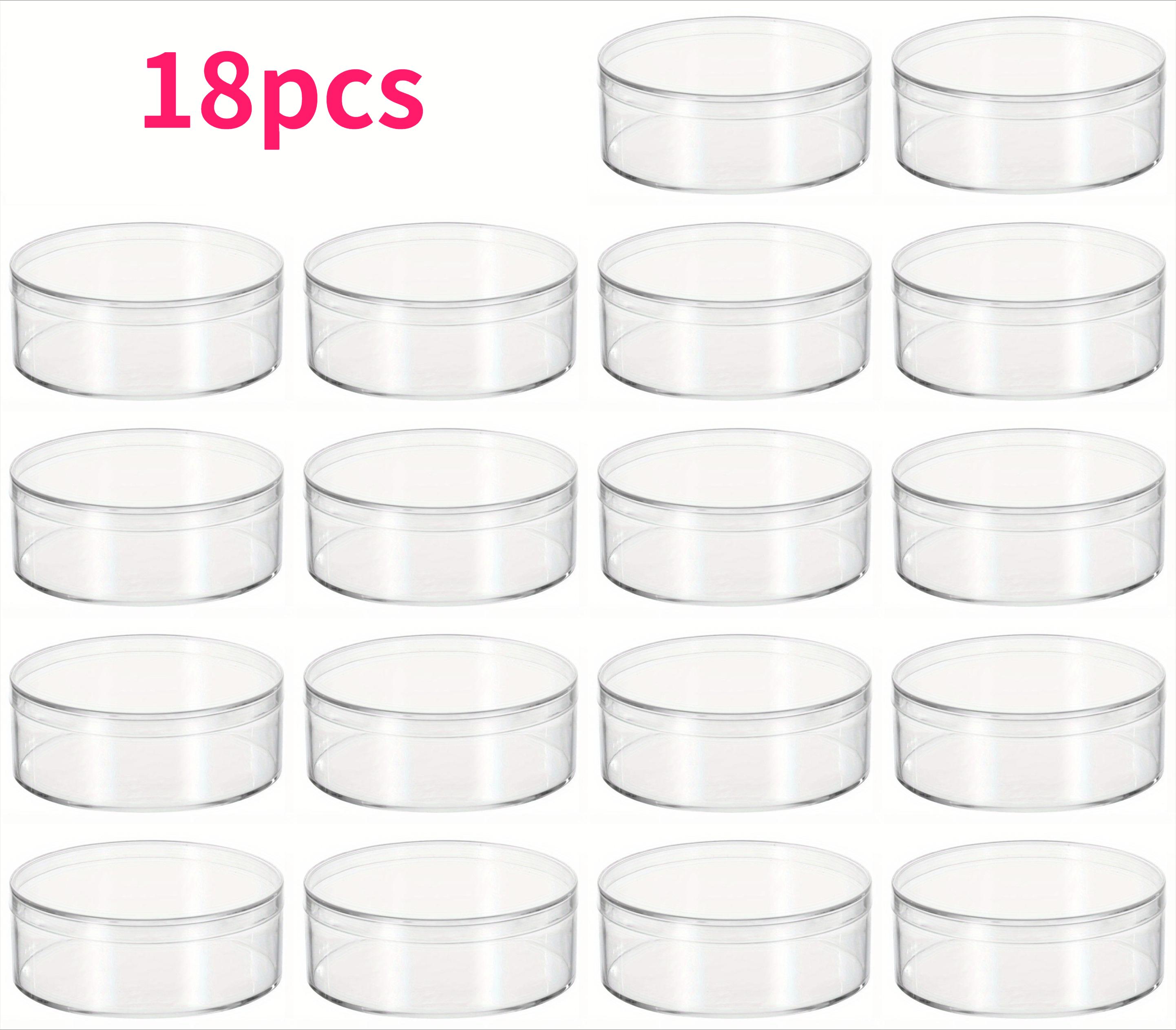

18pcs Clear Acrylic Round Storage Boxes Flip-Top Lids 8cm Jewelry Organizer Containers Wedding Favors Party Treats Beads Crafts
