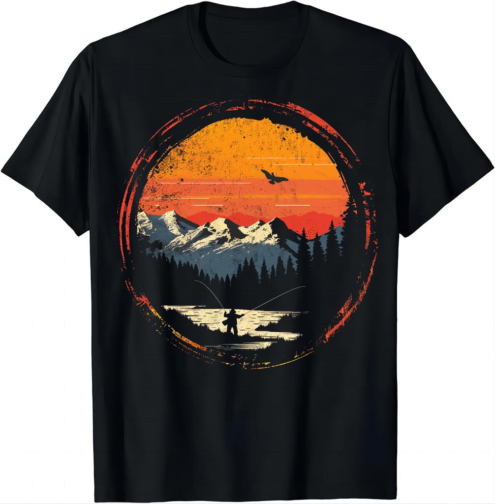 Mens Outdoor Activity Tshirt  Enjoy Fishing Moment Shirts Cotton Men Clothing Tops Graphic T Shirt Vintage T Shirt Streetwear