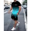 Sommeranzug 3D-Druck Herren Freizeit Kurzarmanzug Geeignet für Sportanzug Herren Rundhals Kurzarm Oberteil Und Shorts