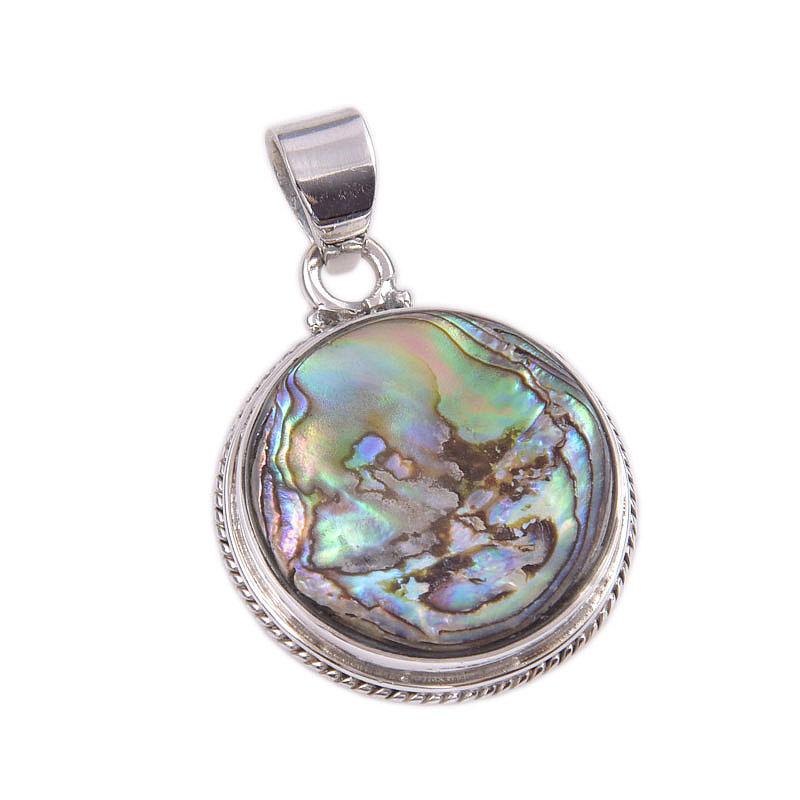 Natural Abalone Shell Gemstone 925 Solid Sterling Silver Gift Pendant 1.5" m2p72