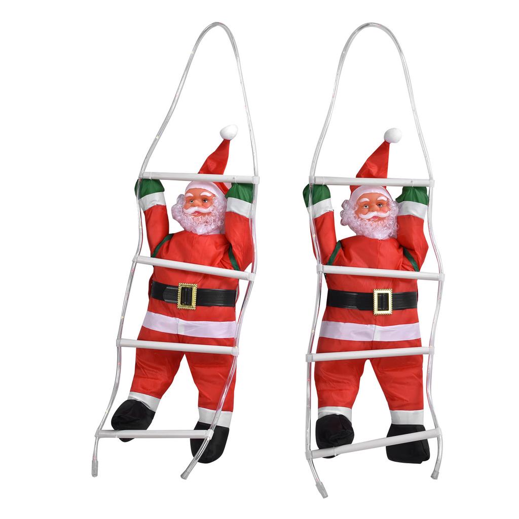 LED Santa Claus šplhající po provazovém žebříku Vánoční ozdoba na vánoční stromek, domovní dveře
