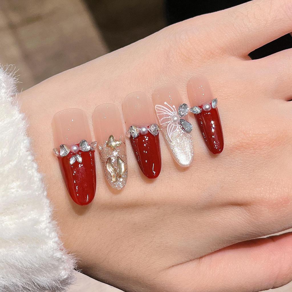2026 New Year Wearable Lion Dance Cat Eye Manicure: Handmade Removable False Fingernail Stickers.