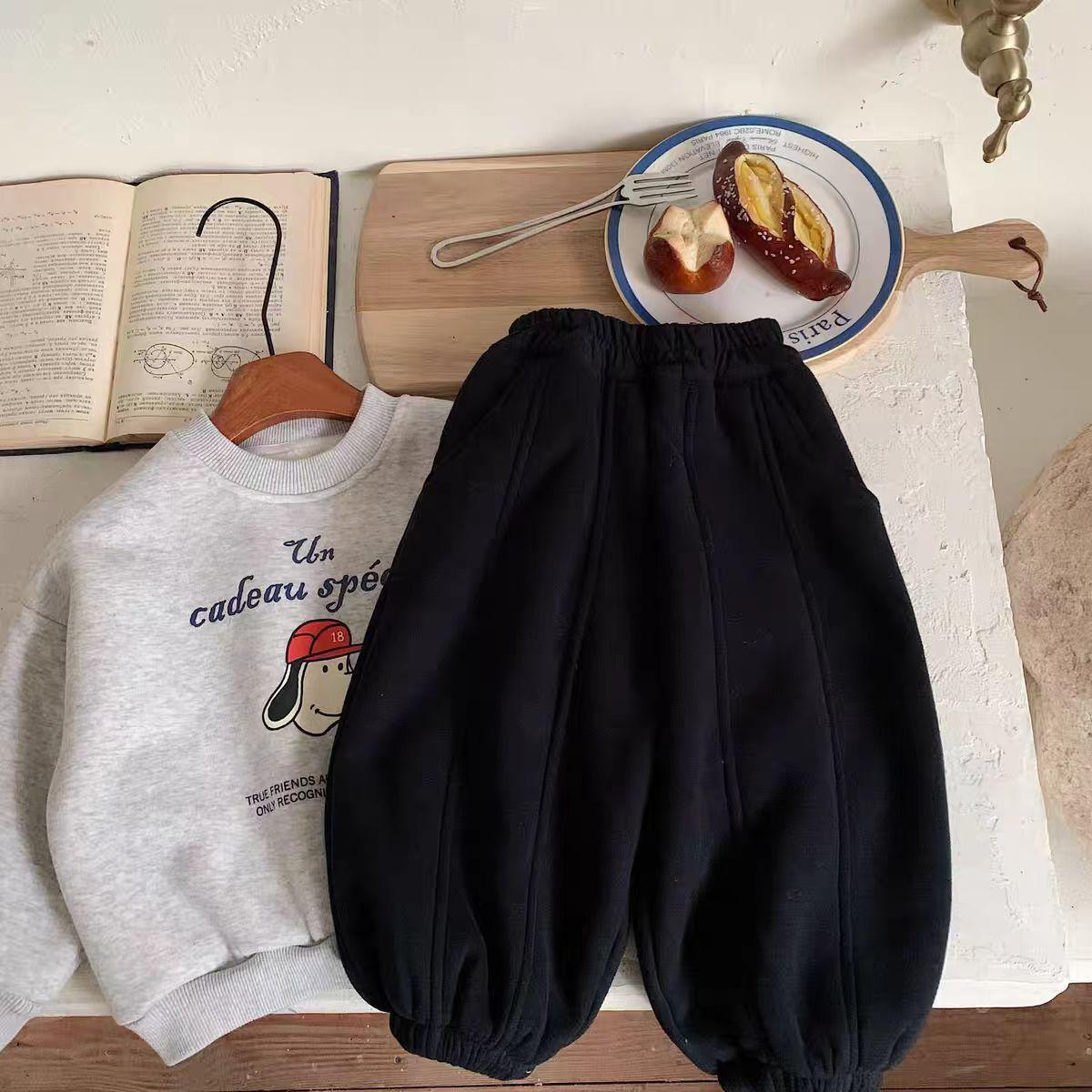 

Winter 2024 Boys Lambswool Fleece Sweatpants - Thickened Casual Baby & Children s Sports Pants 90 cm for 80-90 cm height чёрный