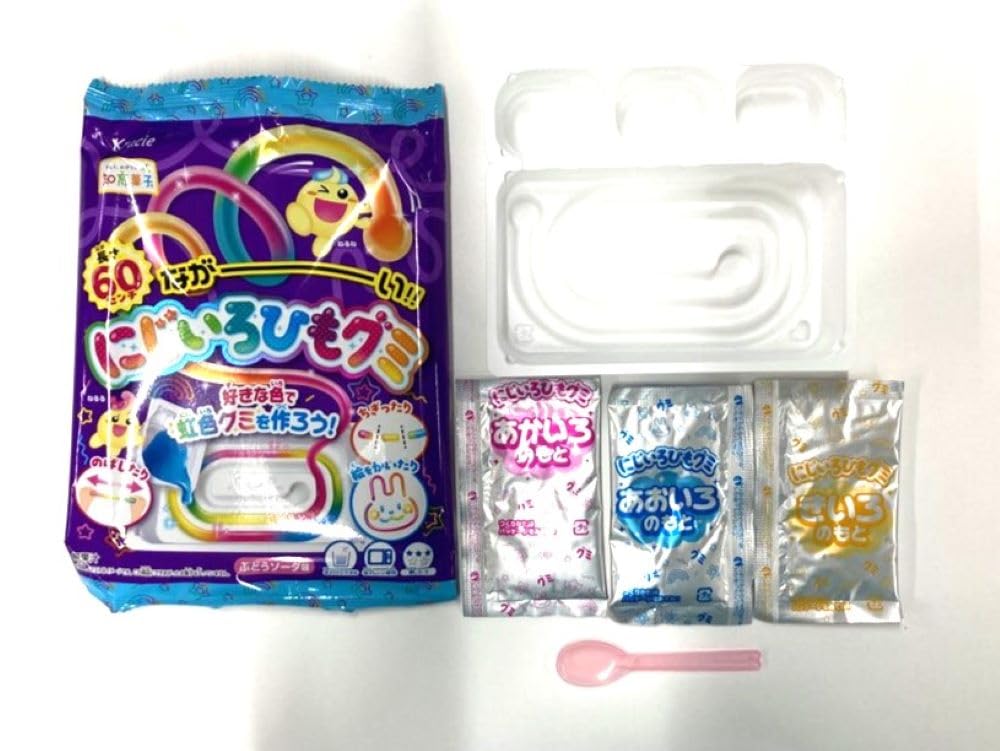 Kraciefoods Langer Regenbogen-Faden Gummibärchen Traubensoda-Geschmack Lernspielzeug aus Süßigkeiten/Lebensmitteln [Verpackt/Set 7]