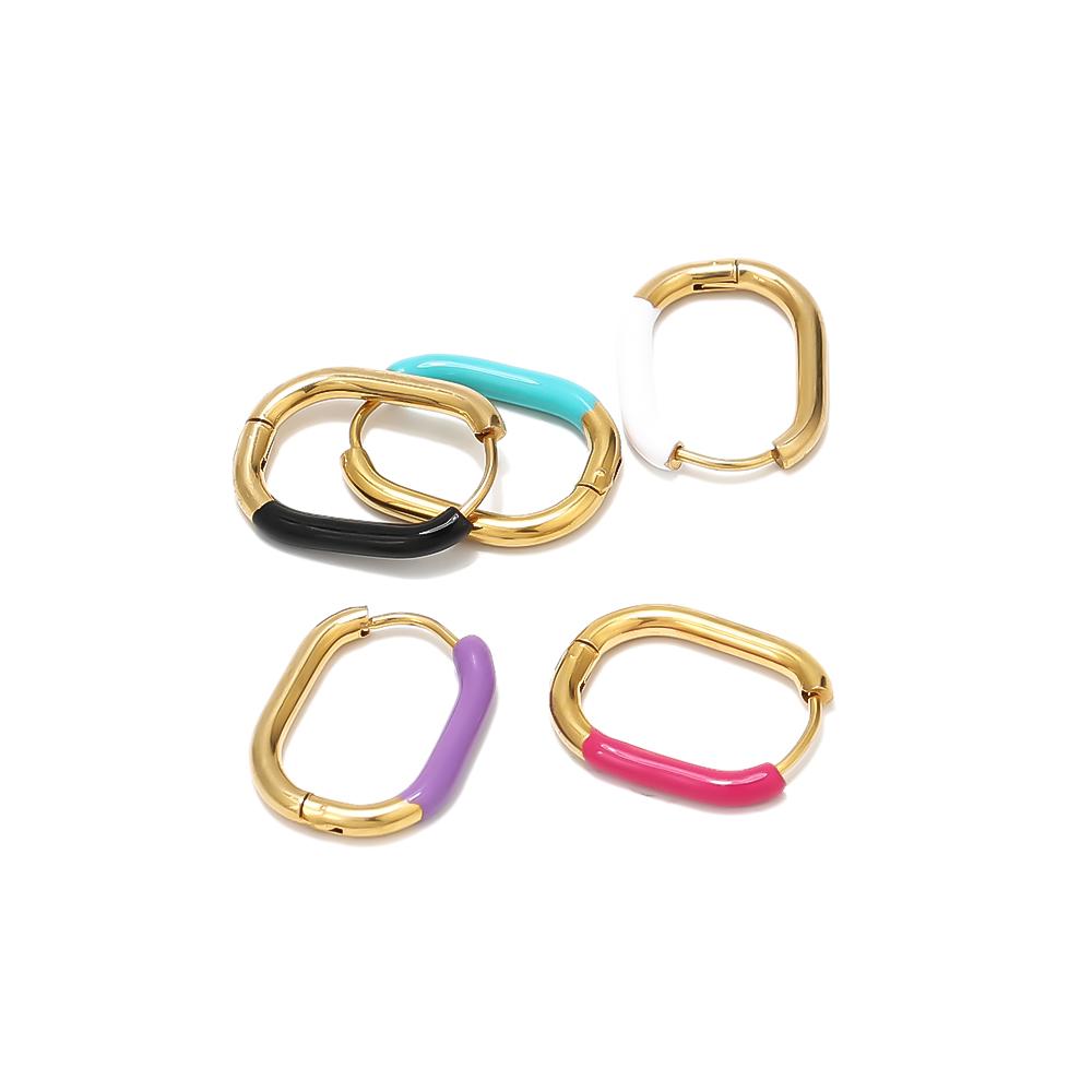 1 Pair Stainless Steel Enamel Rectangle Hoop Earrings Gold Color Small Hoop Earrings for Women Kids Fashion Jewelry Wholesale