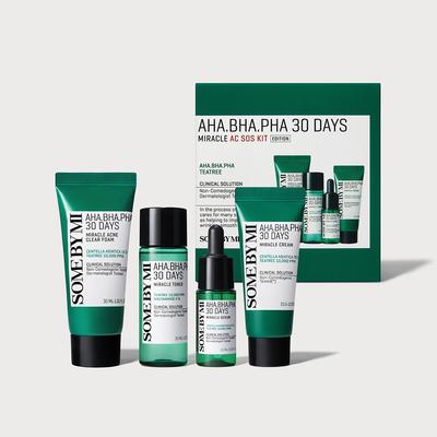 AHA BHA PHA 30 Days AC SOS Kit 4-Item Set – Exfoliating & Calming Skincare Set, Korean