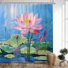 1Pc Pink For Lotus Flower Shower Curtain - Vibrant Water Scene With Green Pads & Serene Swirls, 70.86X70.86 Inch Polyester Fabri
