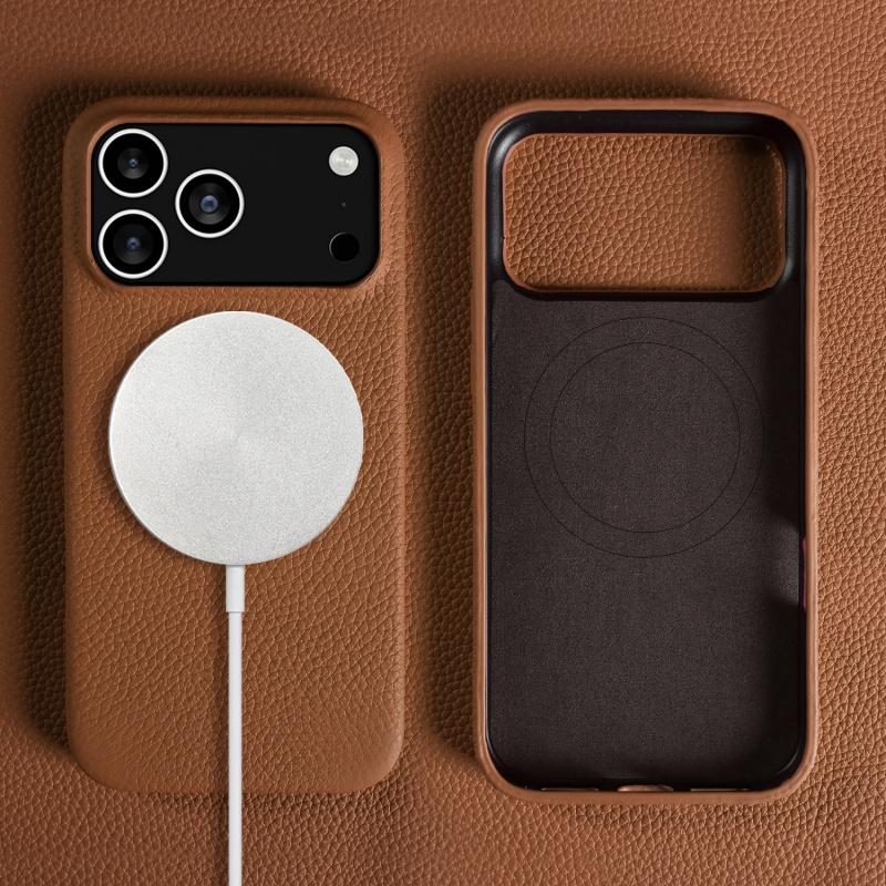 Luxury Litchi Genuine Leather Magnetic Suction Case For Iphone 17 16 15 14 13 Pro Max Air Full Protection Shockproof Back Cover