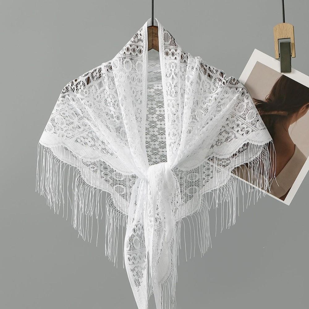 Transparent Triangle Scarf Hollow Mesh Prayer Shawl Elegant Wedding Party Shawl