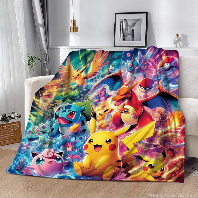 3D Printing Pokemon Anime Cute Cartoon Blanket Fluffy Children and Adults Sofa Plush Bedspread Throw Lunch Blanket for Sofa Bed