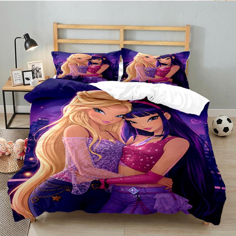 3PCS Wink Club Bedding Set Printed Duvet Cover Closure Includes 1 Duvet Cover & 2 Pillowcases for All Seasons Bedroom Decor