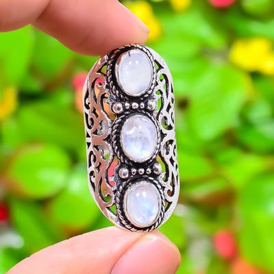 Natural Rainbow Moonstone Gemstone 925 Sterling Silver Gift Ring Size 6 c3Q02