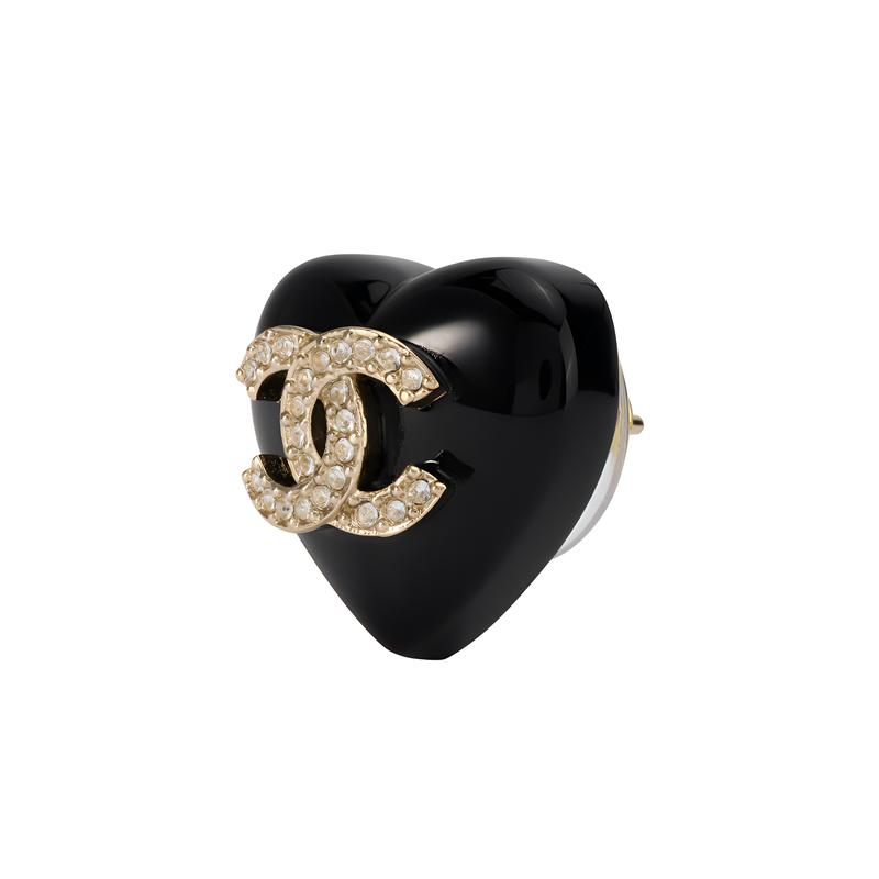Chanel Klassische Doppel-C-Herz-Legierung Steckerohrringe Damen Schwarz
