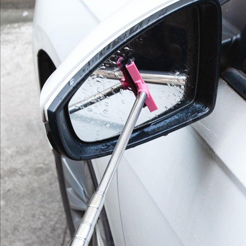 2Pcs Car Rearview Mirror Wiper Cleaning Tool Extendable To 98 Cm Auto Glass Cleaner Scraper Car Accessories Handle Telescopic Window Cleaning Brush