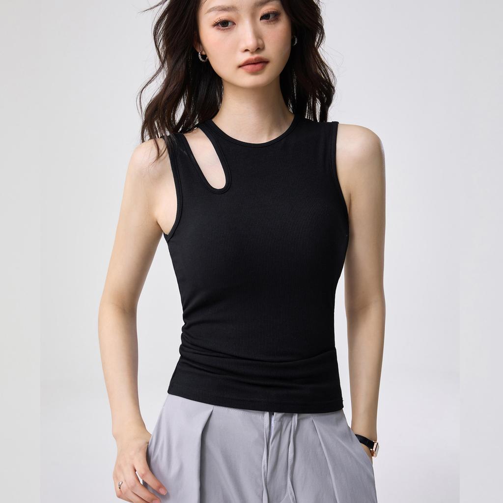 With Cup Fixed Chest Pad Hollow Shoulder Design Sling Vest Women's Summer Wear Slim and Thin Versatile Bottoming Top