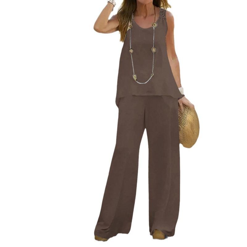 Women's Summer Casual Solid Color Vest Pant Suit