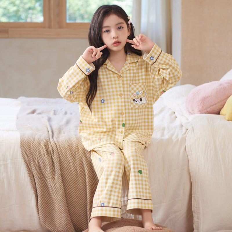 Girls Cotton Pajama Set Long Sleeve Cartoon Print Sleepwear Kids Home Outfit