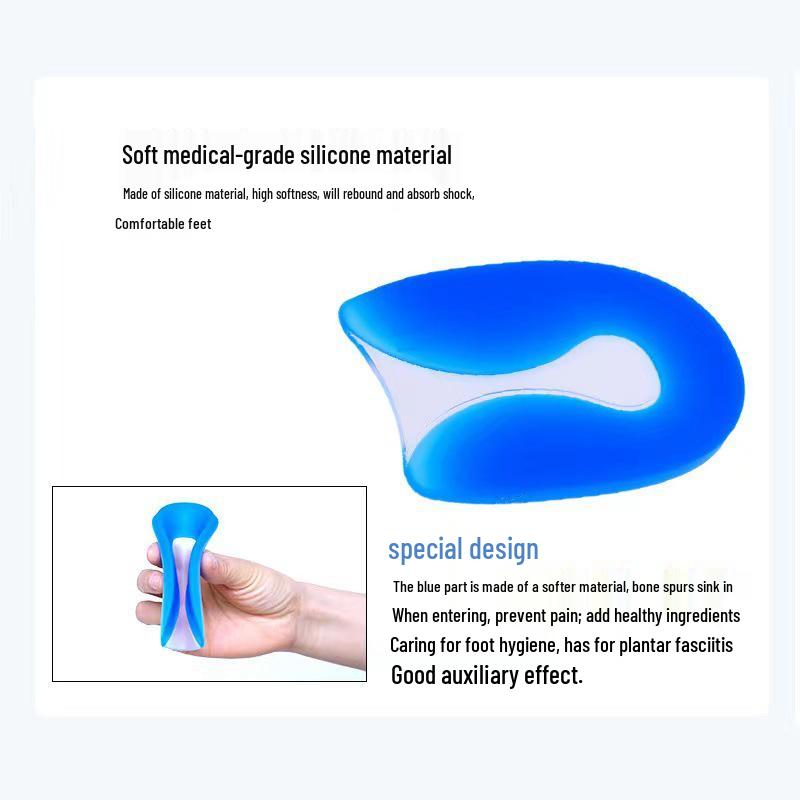 Silicone U-Shaped Heel Pad: Comfortable, Shock-Absorbing, Anti-Pressure Blue Elastomer Half-Size Soft Heel Cushion