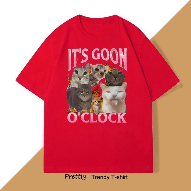 Its Goon OClock TShirt Funny Cute Cat Tshirt Kitten Joke Graphic Tee Cotton Short Sleeve Round Neck T Shirt Mens Clothes S