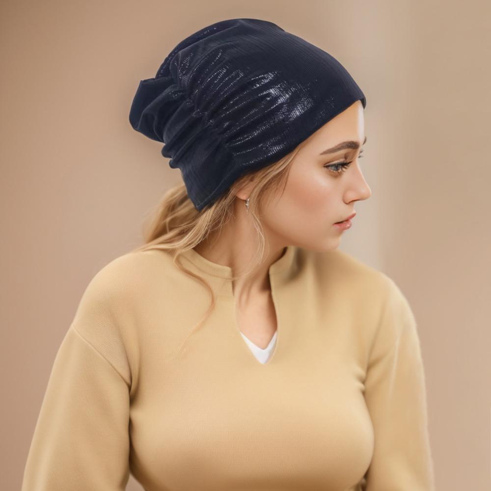 Solid Color Metal Color Hat Elastic Sleeping Night Cap Simple Pullover Cap  Streetwear