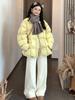 2024 Women's Korean Style Quilted Check Down Puffer Jacket - Round Neck, Warm & Loose Fit for Winter