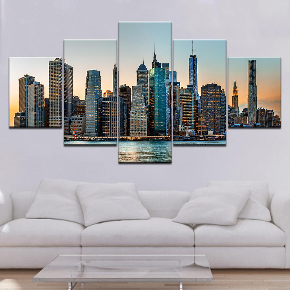 

New York City NYC Skyline Skyscraper 5 piece Wallpapers modern Modular Poster art Canvas painting for Living Room Home Decor 20x35 20x45 20x55cm