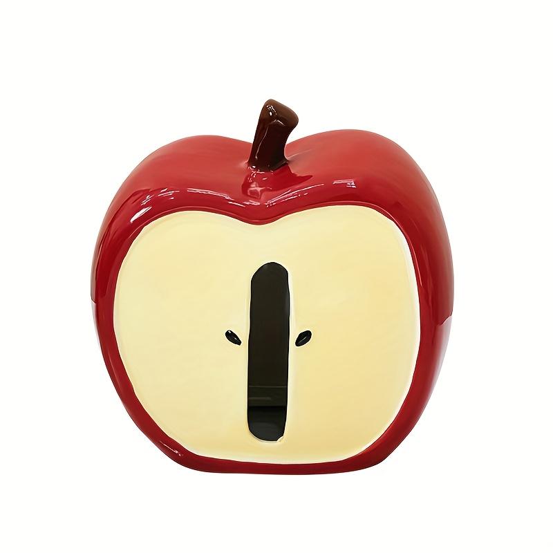 Creative Apple Core Tissue Box Holder ,Whimsical Ceramic Napkin Dispenser with Cute Cartoon Face Design, Decorative Tissue Box for Living Room