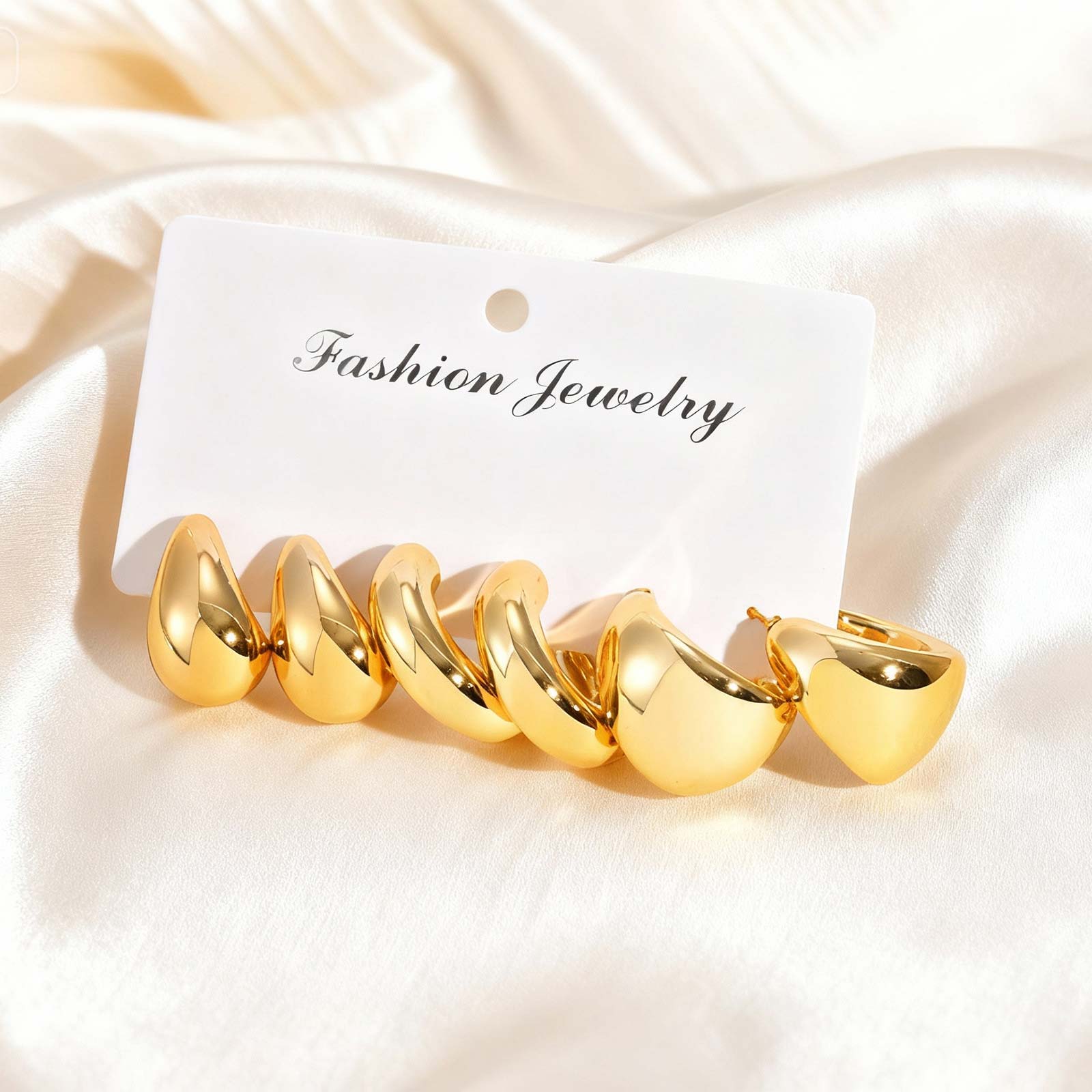 

Minimalist Creative Irregular C-shaped Earrings, 3pcs Set Gold Color Water Drop Earrings, Personalized Fashion Jewelry for Women