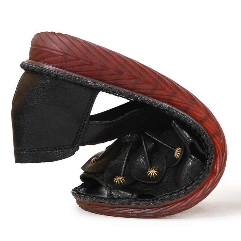 Summer Sandals Women's Mother Shoes Leather Soft Bottom Non-slip Fish Mouth Comfortable Large Size Hole Shoes Hollow Women's Shoes