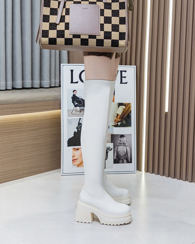 Fashion 10CM Big Size Cow Leather Stretch Over-the-knee Boots Platform Round Toe High Heels Winter Women Warm Thigh High Boots