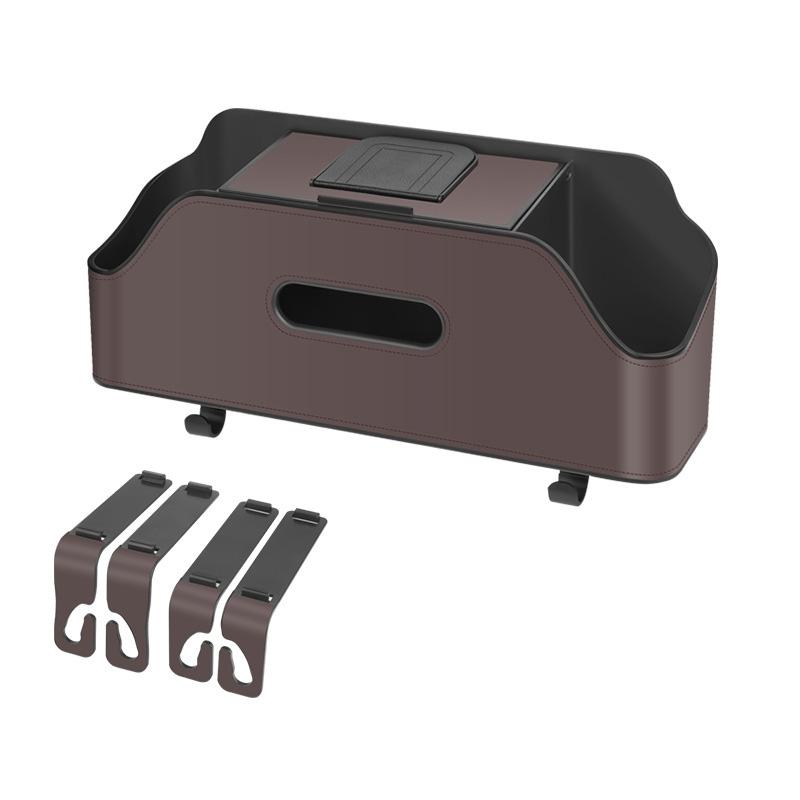 Auto-Organizer-Box, multifunktionale Auto-Taschentuchbox aus Leder, Aufbewahrungsbox für den Rücksitz des Autos, Telefonsitz, Papiertütenhaken, Wasserbecherhalter