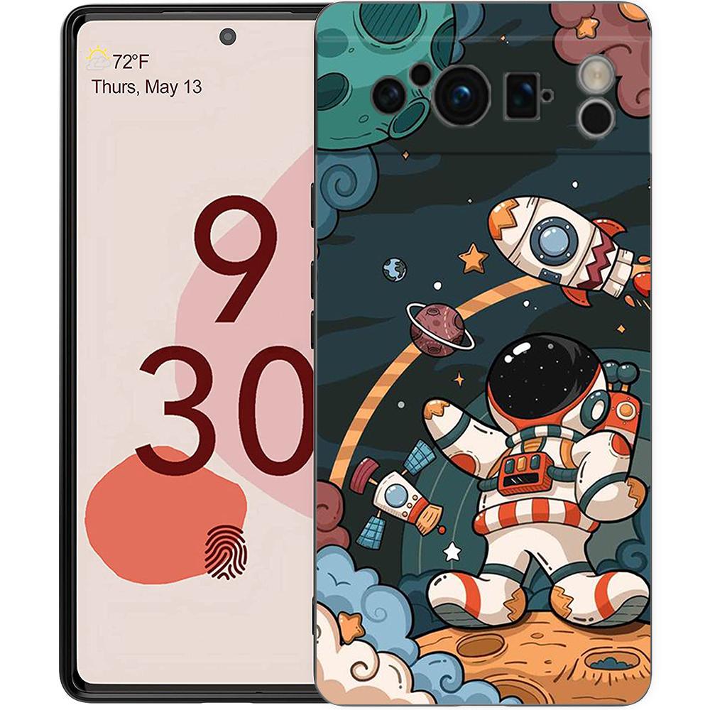Cute Cartoon Astronaut For Google Pixel 8 7 6 Pro 6A 5G Black Phone Case Soft Shockproof Back Cover Silicone TPU Shell Coque