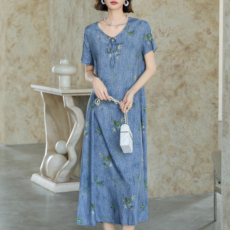 Women's Plus Size Floral Print Maxi Dress, Casual Short Sleeve Long Dress (XL-5XL)