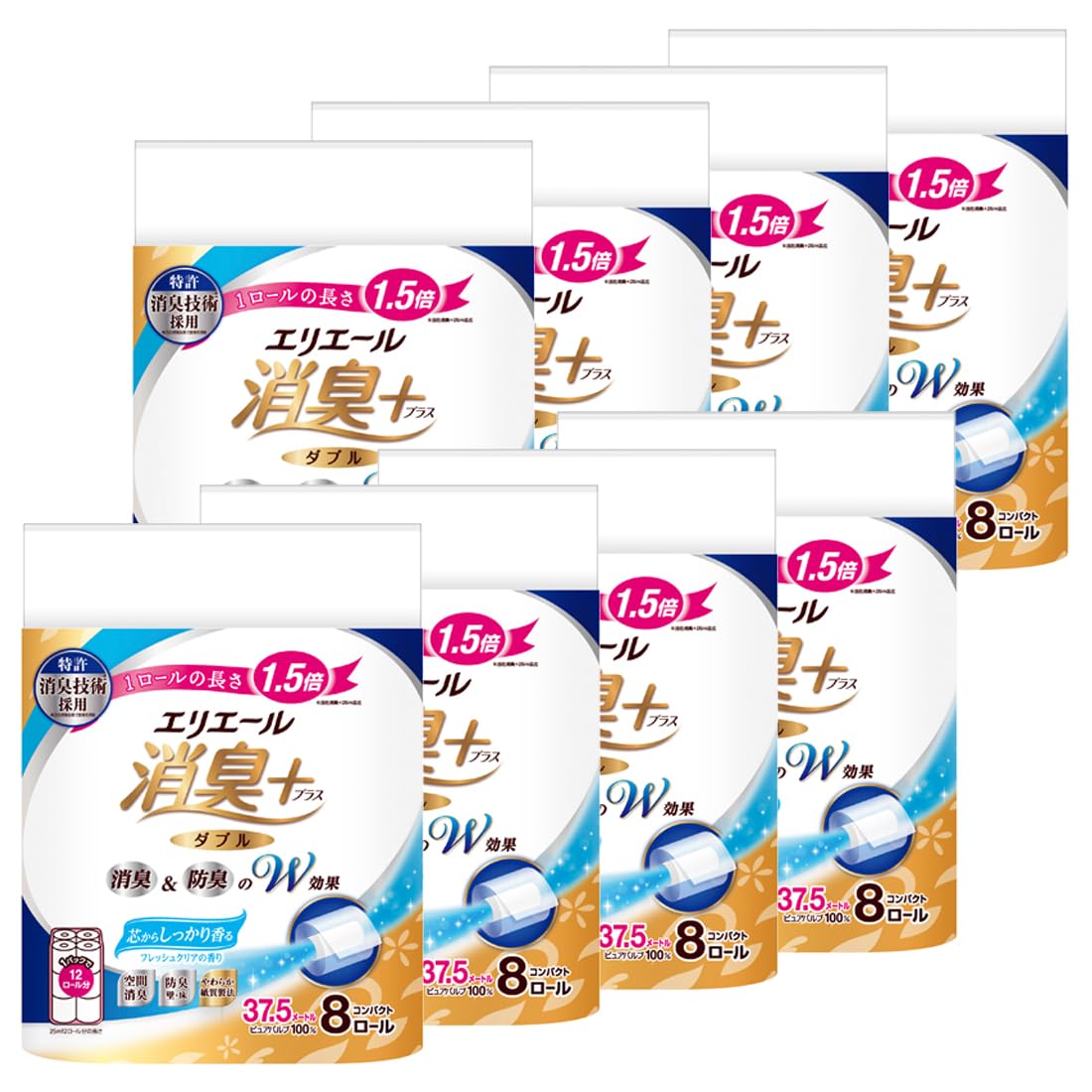 

Туалетная бумага Elleair Deodorant Plus Roll x 64 рулона, рулоны x 8, двойная целлюлоза, свежий, чистый аромат 1,5 x 37,5 м (8 упаковок) 100% [Корпус продан] белый