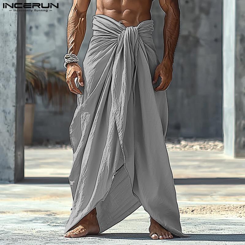 INCERUN Men Elastic Waist Twisted Irregular Layers Casual Loose Long Pants Trousers