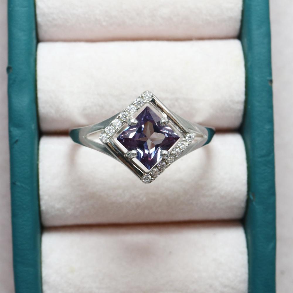 925 Sterling silver square ring synthetic color change Alexander nano elegant fashion birthday gift for women