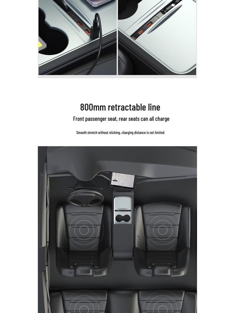Tesla Model 3/Y Sliding Cover Dustproof Expansion Dock with 45W PD Fast Charging