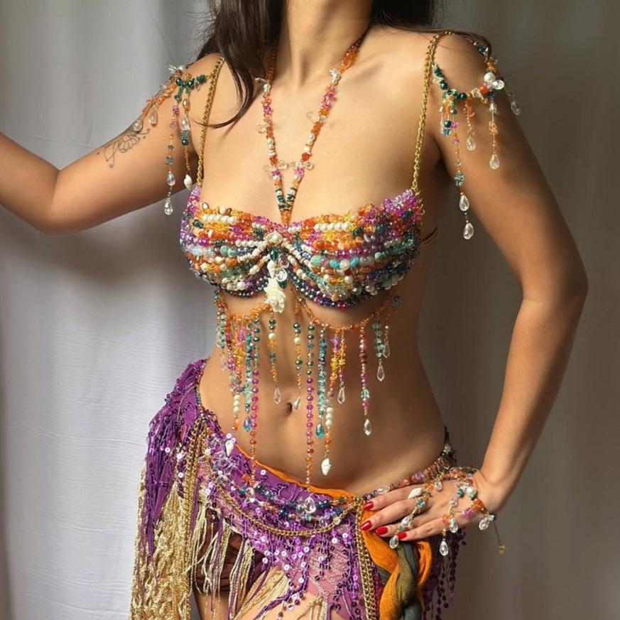 Colorful Bead Shell Tassel Festival Outfit