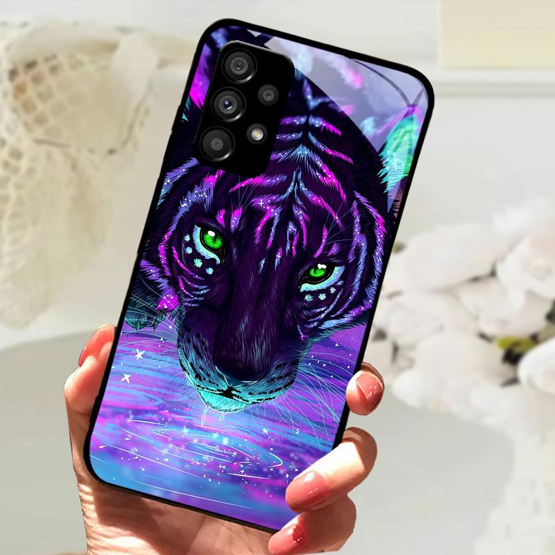 Glass Case For Samsung A13 A23 4G 5G Cartoon Tempered Glass Phone Cover For Galaxy A33 A53 A73 5G Hard PC Glass Protector Cases