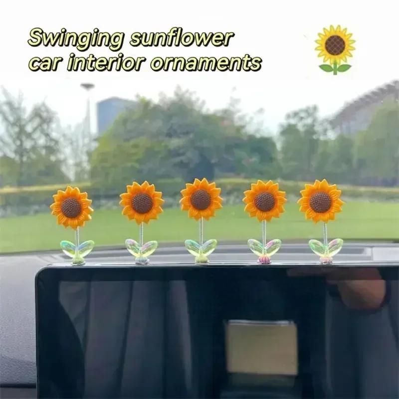 Neue 5 Stück Schwingende Sonnenblume Auto Ornamente Erfrischend Heilend Frische Blumen Auto Mittelkonsole Dekor Kreative Schreibtischornamente