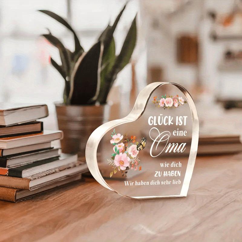 1pc Acrylic Heart-Shaped Butterfly Floral Design, German Inspired Quote, Universal Holiday Gift for Grandma, Non-Electric, Featherless Desk Decor 
