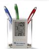 Multifunctional Transparent Pen Holder with Clock & Perpetual Calendar - Customizable Logo Display