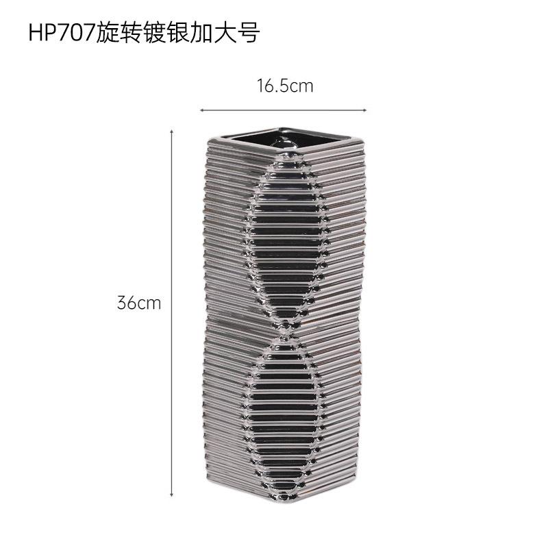 Silber Geometrische Keramikvase Gestreifte Treppe Blumenvase Florale Accessoires Blumentopf Heimdekorationszubehör Vasen
