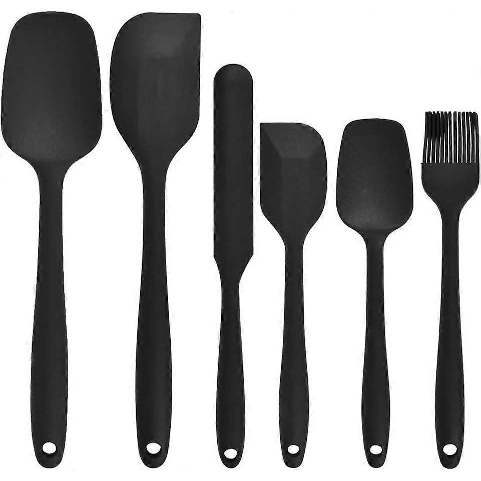 ZK- 6 Piece Kitchen Utensils Non-Stick Elastic Silicone Spatula, Kitchen Spatula Set with Brush for Baking Pastries (Black)