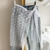 Korean Lace Embroidered Waistband Tulle Skirt with Layered Scarf Accessory