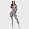 Tie-Dye Square Neck Long-Sleeve Seamless Yoga Jumpsuit