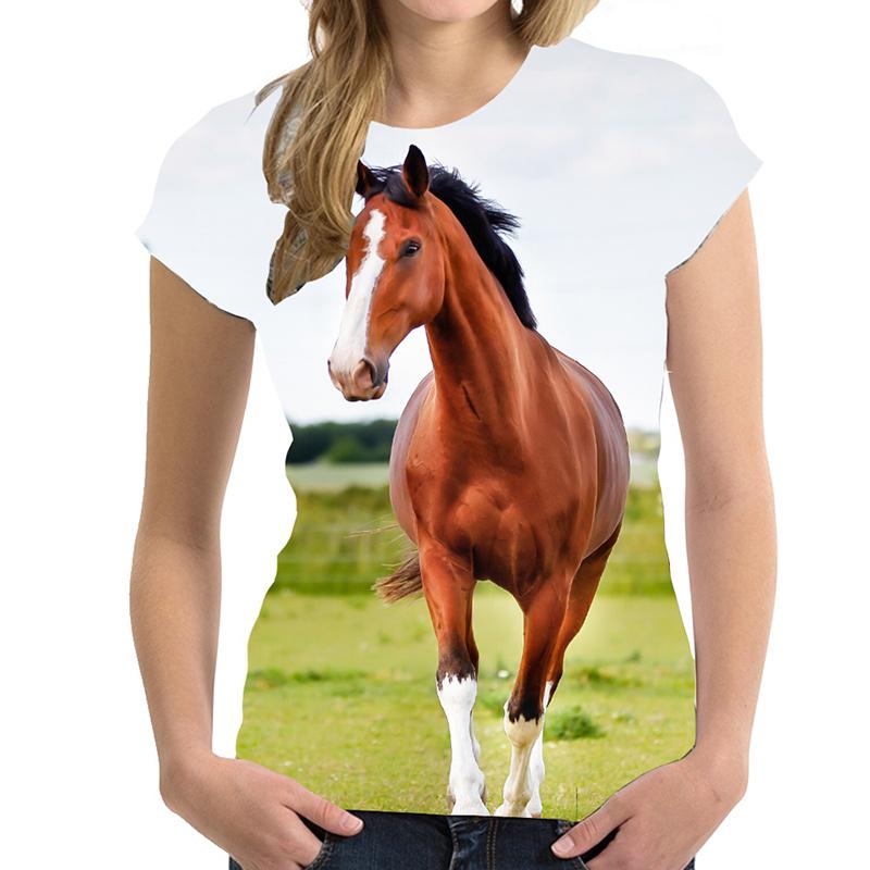 Summer Round Neck 3D Print Horse Pattern Top Fashionable Casual Short Sleeved Women's T-shirts