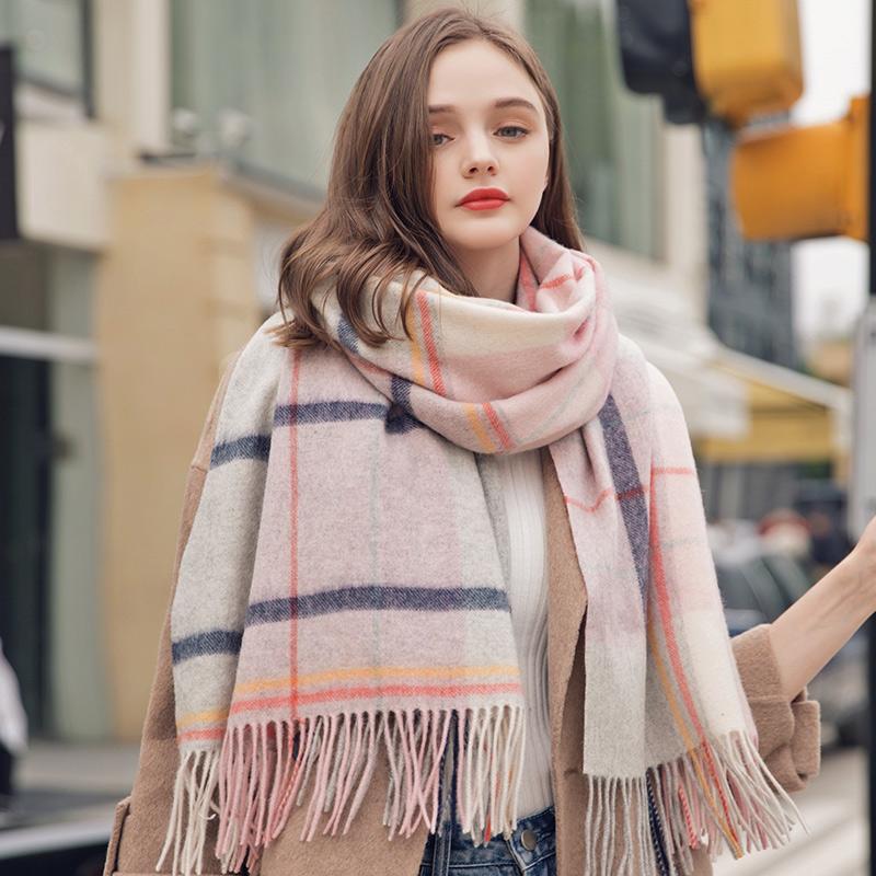

100% Pure Wool Scarf Women Luxury Shawls Wraps Checked Pashmina Foulard Femme Winter Warm Plaid Cashmere Scarves Femme Echarpe 180x70cm