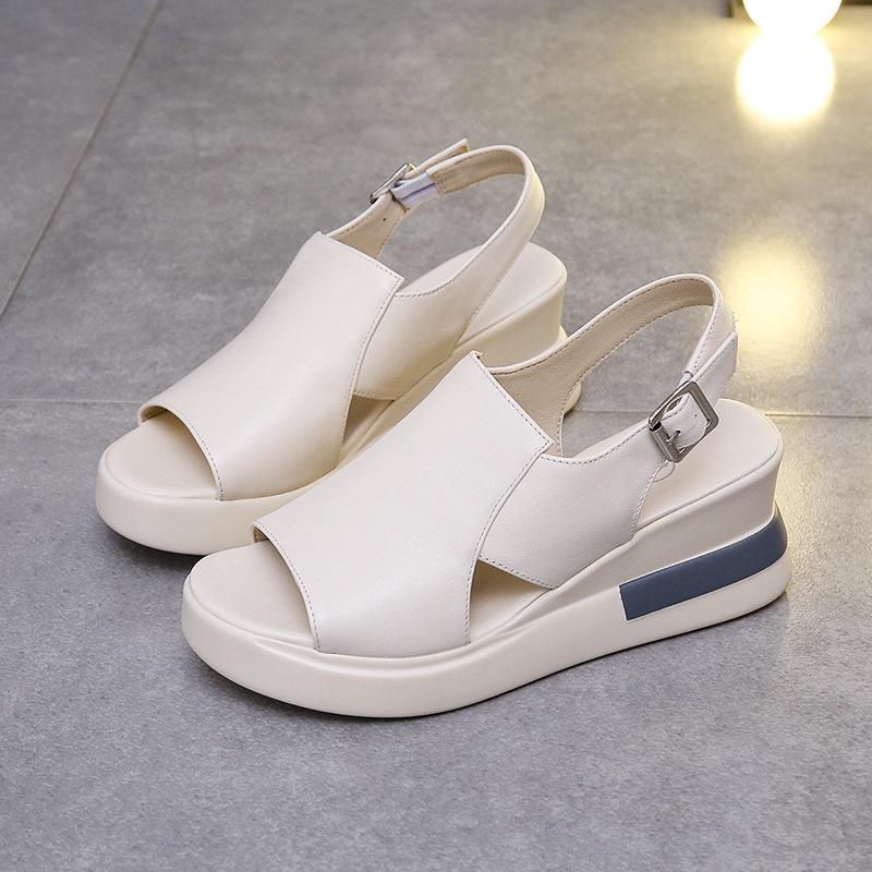 Muffin thick-soled wedge sandals for women's summer wear 2025 after empty one-word buckle cool slippers large size high-heeled sandals for women