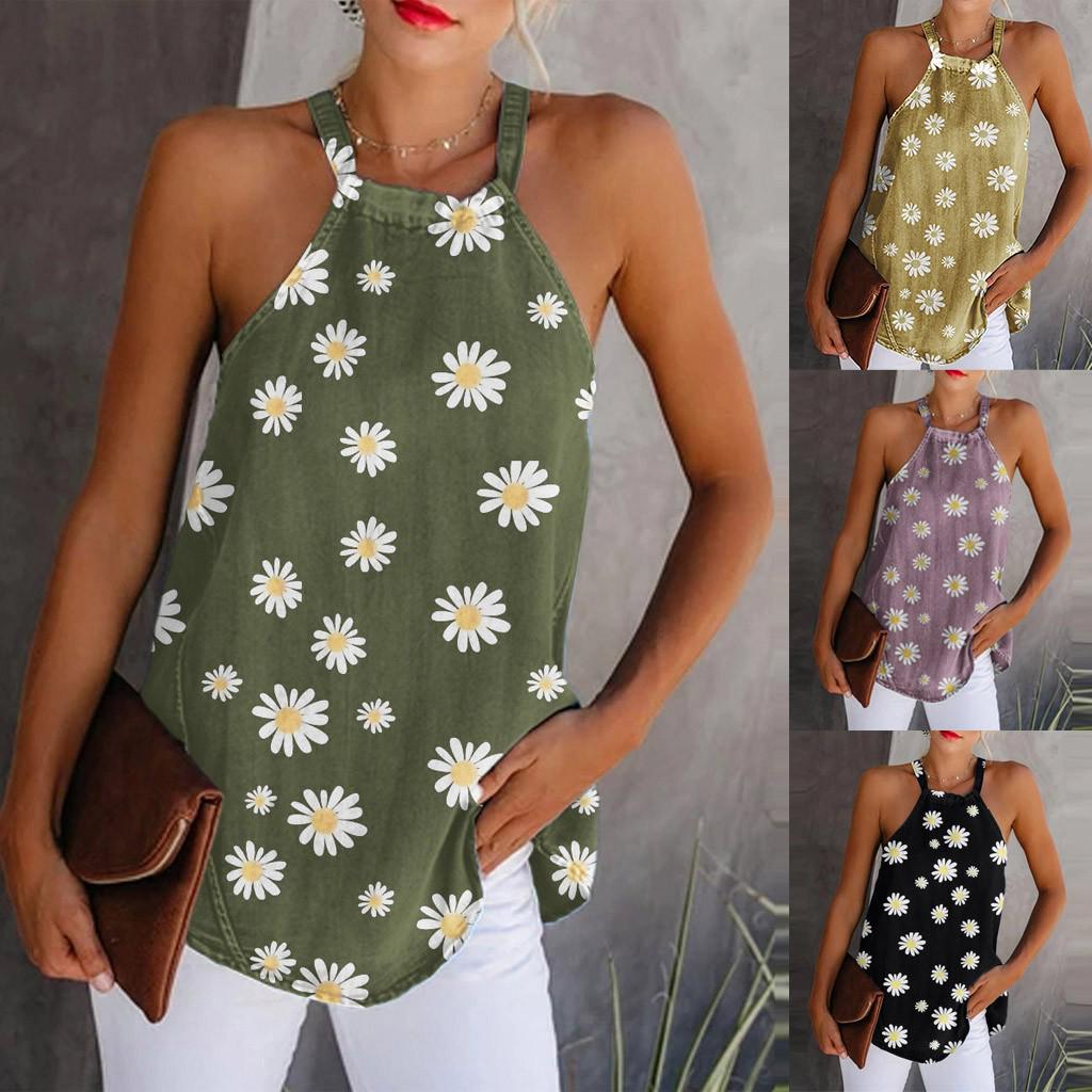 

Женская повседневная жилетка без рукавов с принтом ромашки и уздечкой, топ, блузка